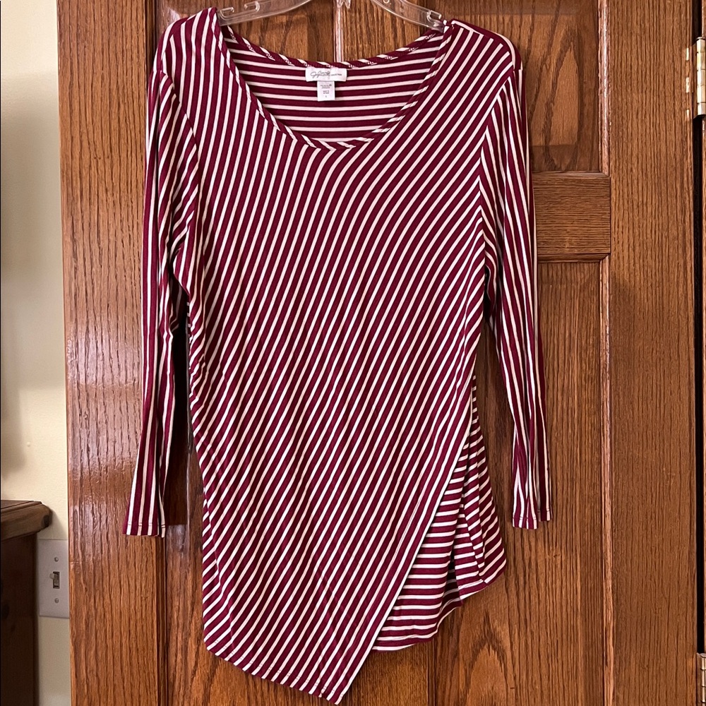 Striped Burgundy and White Asymmetrical Top